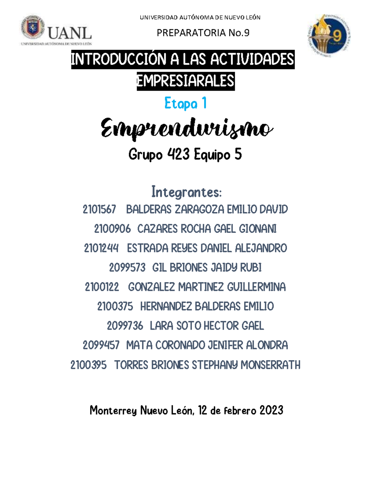 Etapa 1 E5 Int AE - UNIVERSIDAD AUTÓNOMA DE NUEVO LEÓN PREPARATORIA No ...