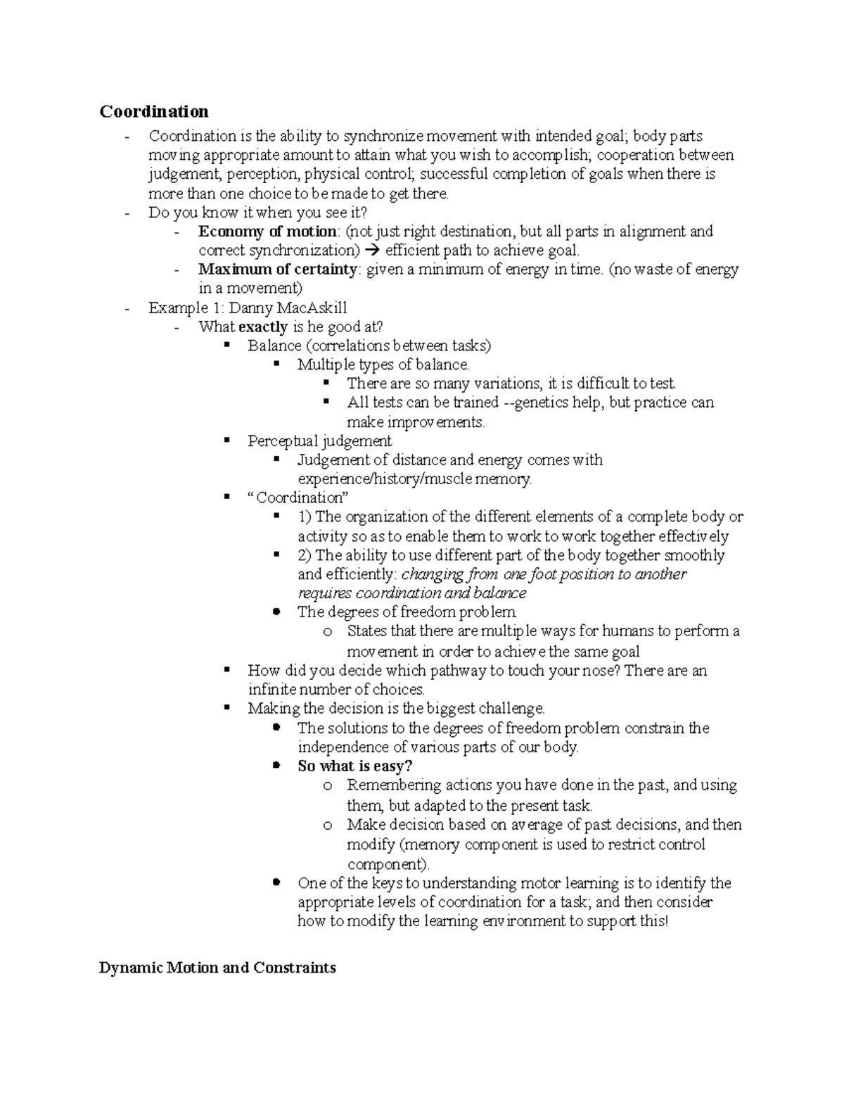 Midterm 2 Lecture Notes Coordination Coordination is the ability to