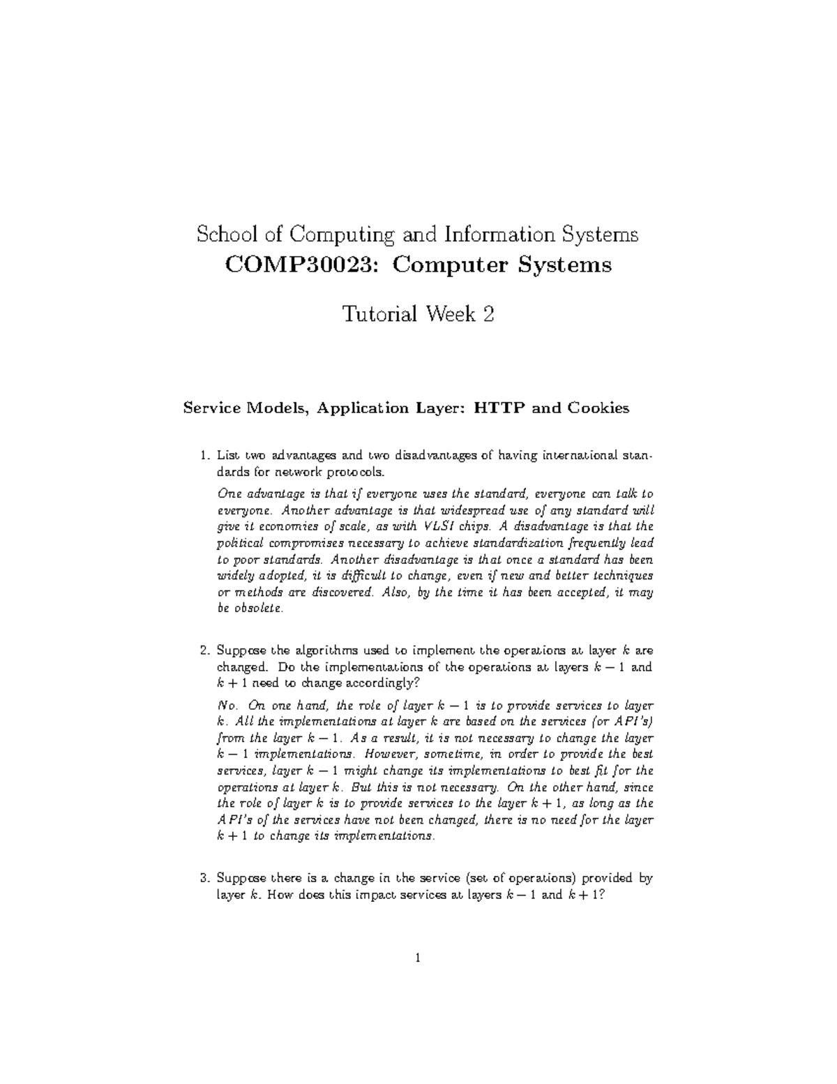 Tutorial Solutions for Week 2 Computer Systems - School of Computing ...