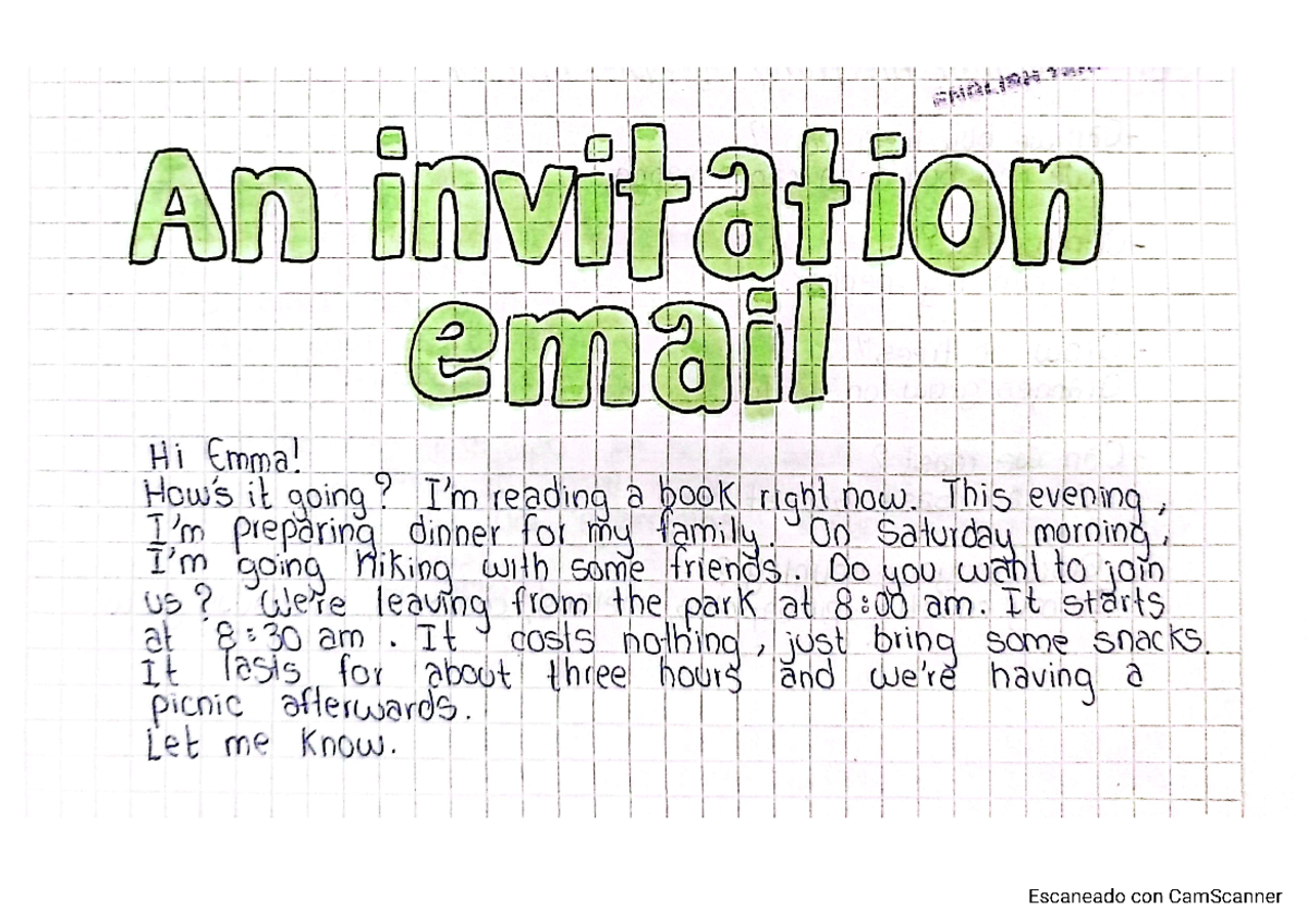 Writing english - An invit ation M Hi Emma! it going? reading a book ...