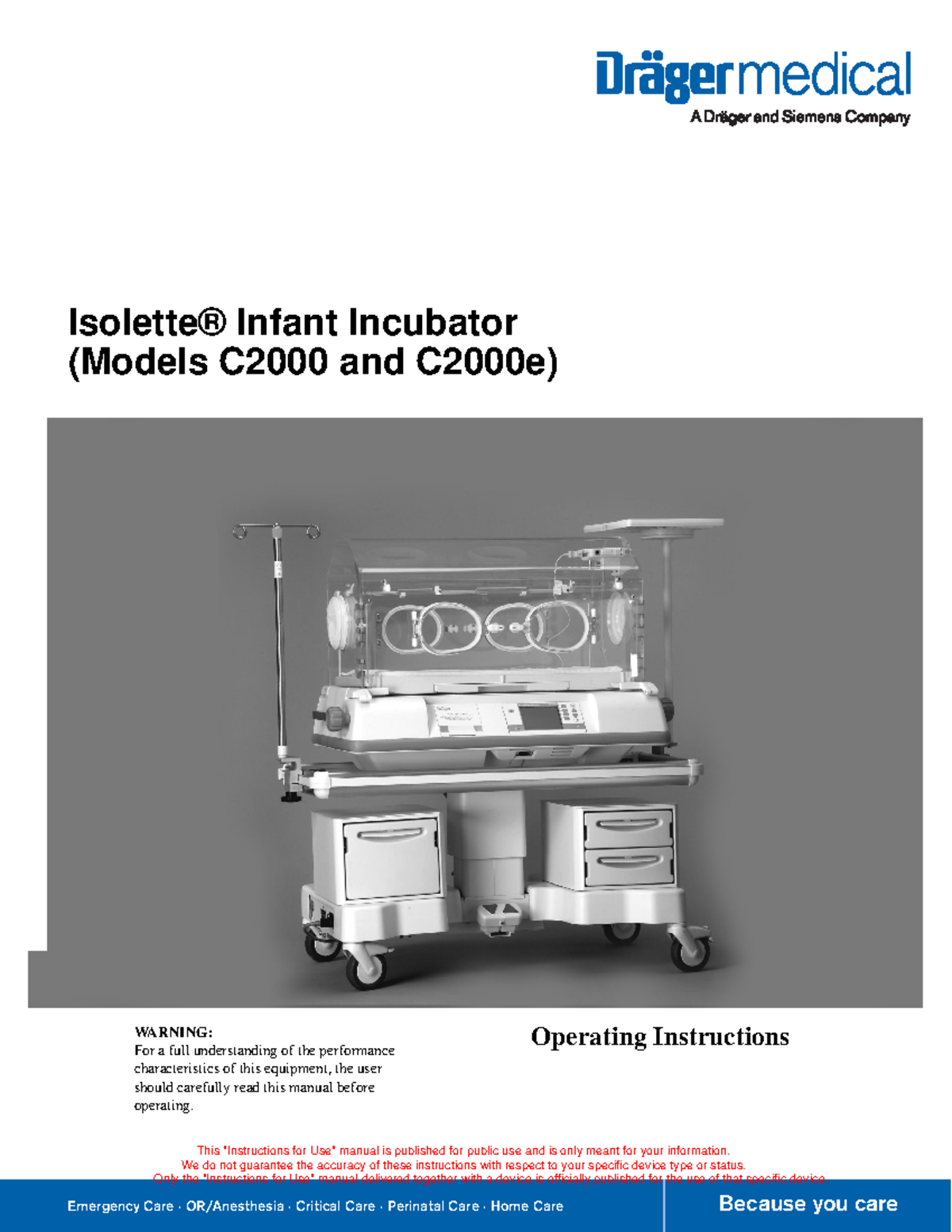 Dräger Air Shield Isolette C2000 - User manual - Emergency Care · OR