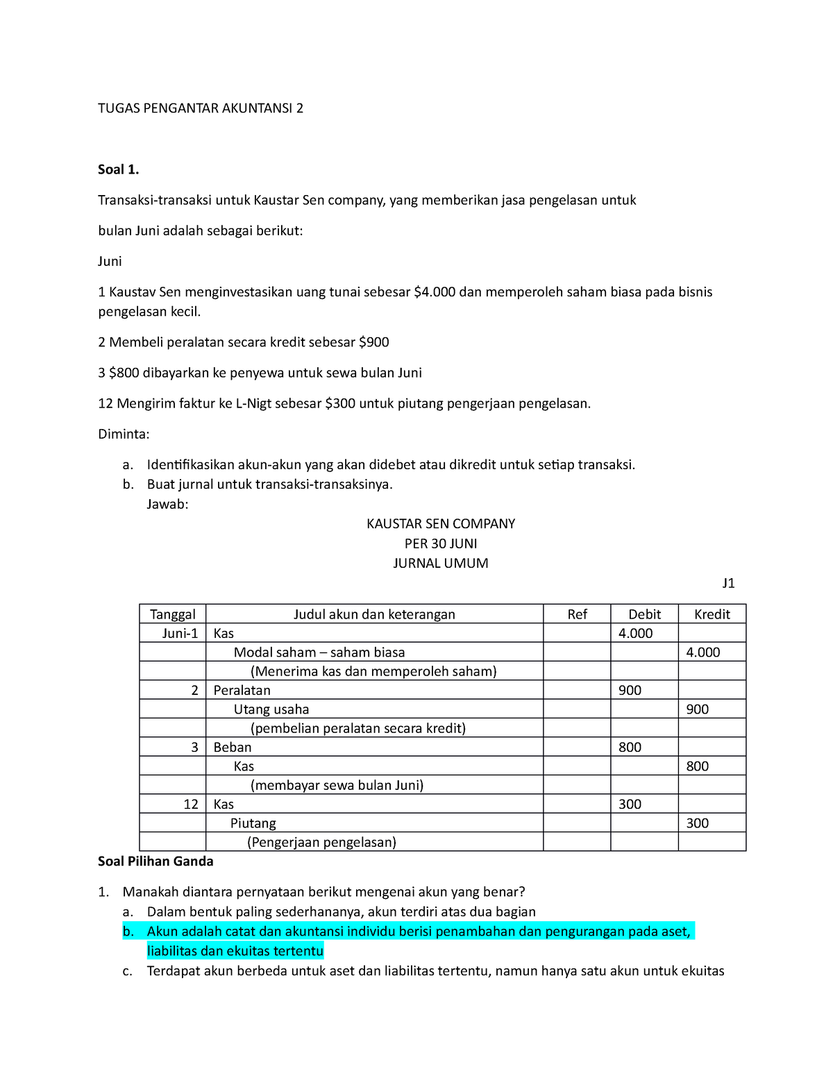 Tugas Pengantar Akuntansi 2 - TUGAS PENGANTAR AKUNTANSI 2 Soal 1 ...