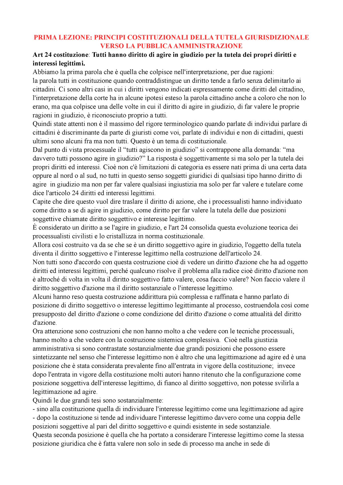 Lezione 1 Amministrativo Prima Lezione Principi Costituzionali Della Tutela Giurisdizionale 3123