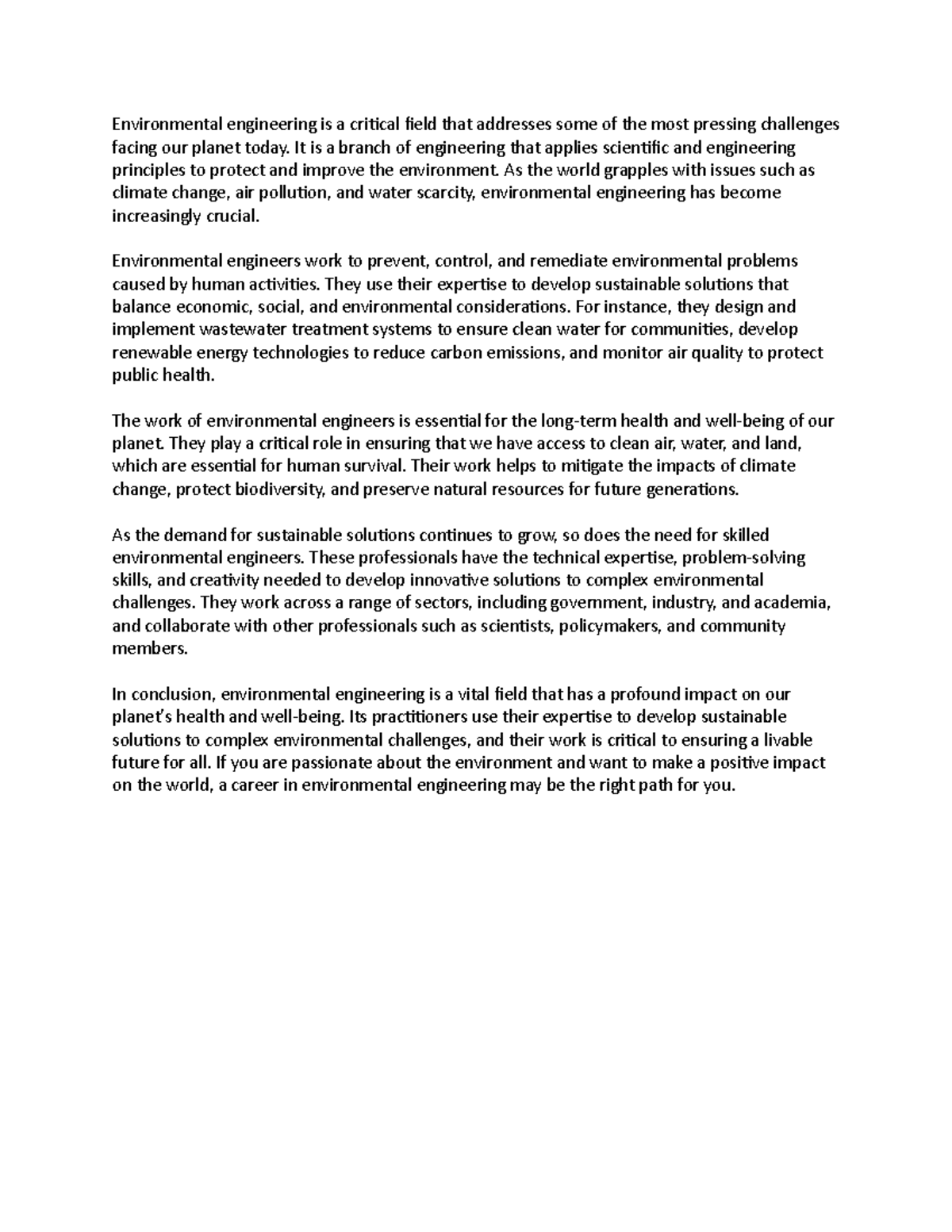 Environmental engineering is a critical field that addresses some of ...