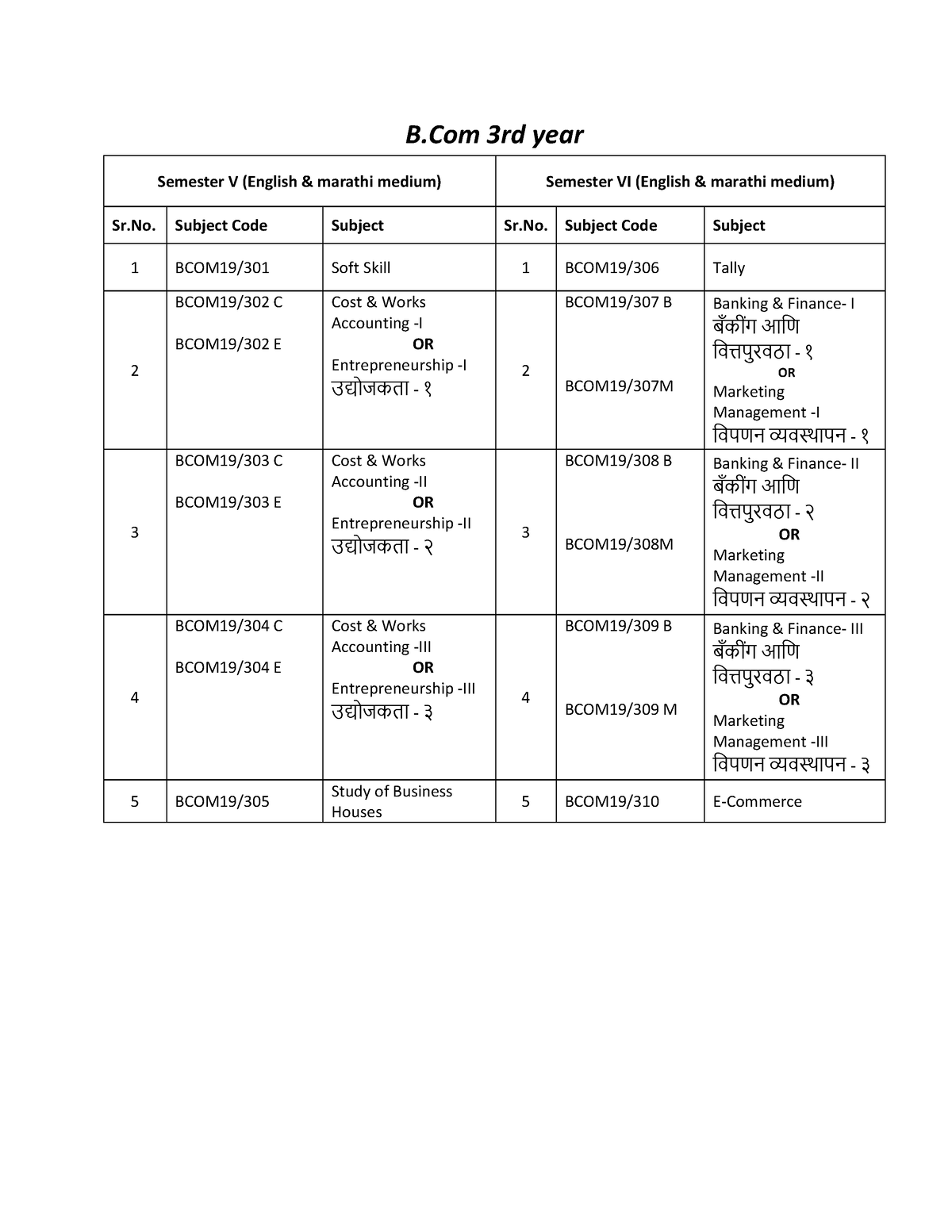 B.Com 3rd Yearcoursestruc - B 3rd Year Semester V (English & Marathi ...