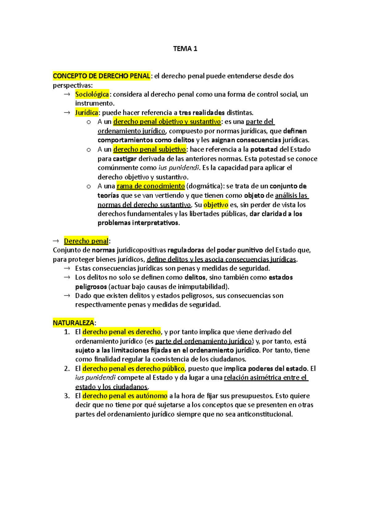 TEMA 1 - Resumen Derecho Penal - TEMA 1 CONCEPTO DE DERECHO PENAL: El ...