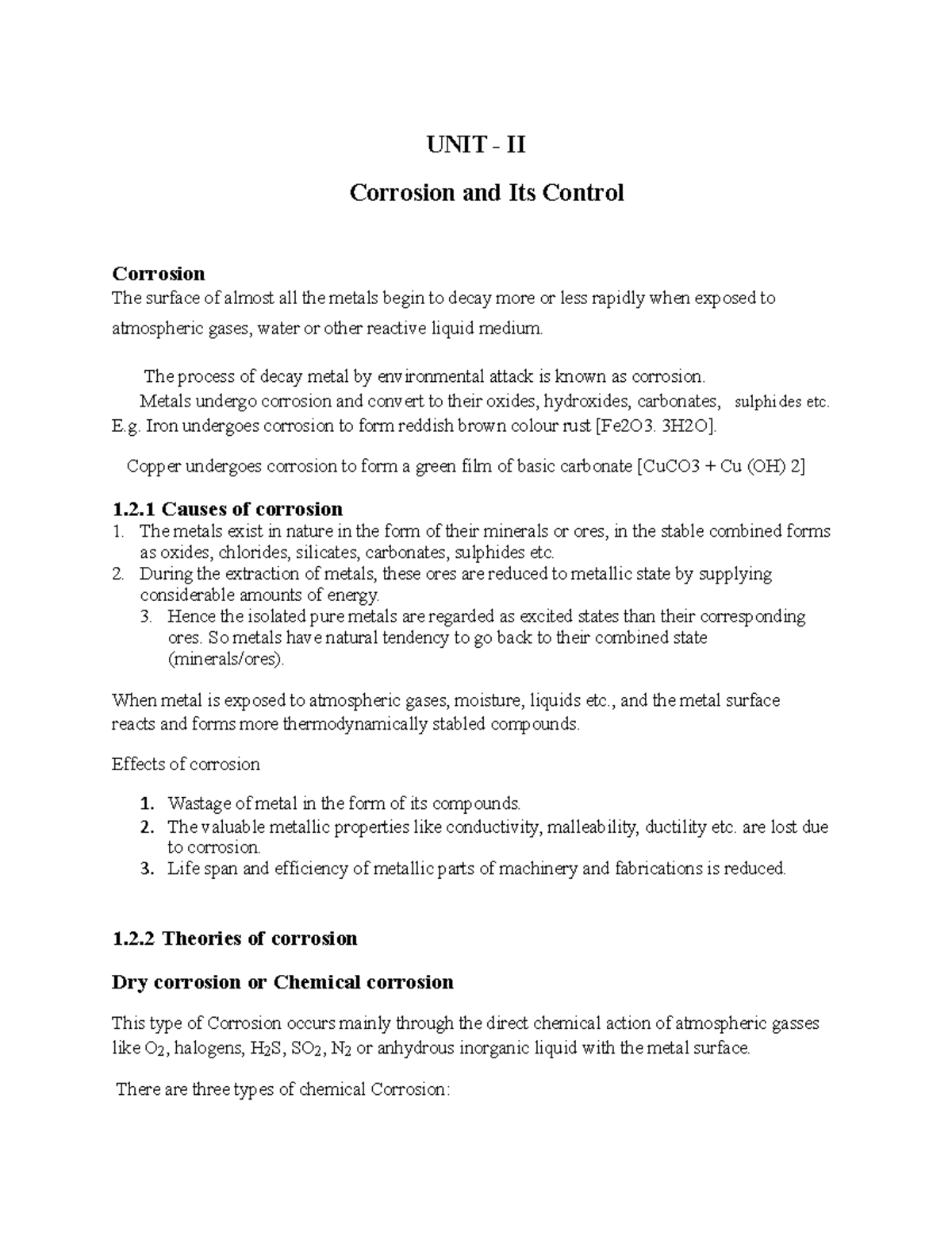 Unit 2 Corrosion And Its Control - UNIT - II Corrosion And Its Control ...