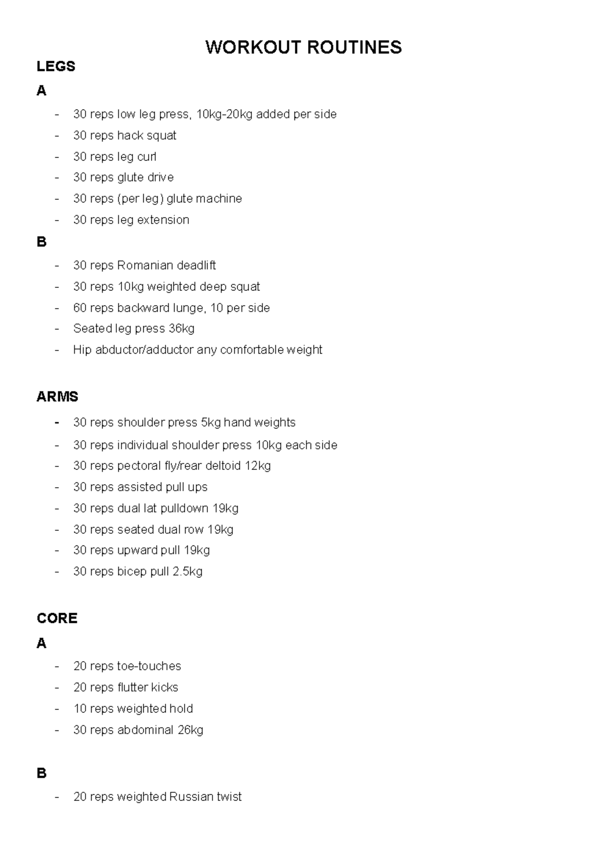 Workout Routines - WORKOUT ROUTINES LEGS A - 30 reps low leg press ...