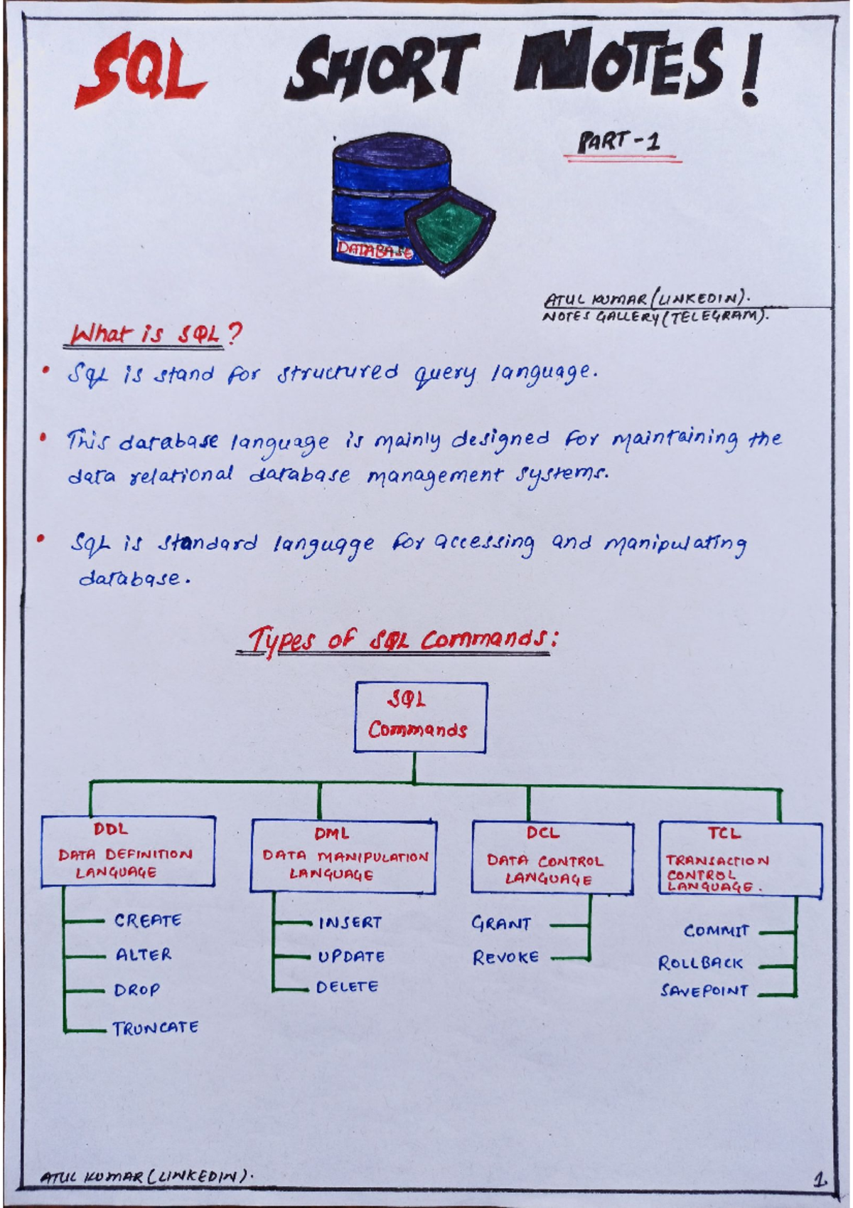 SQL Handwritten Notes 📝 - btech first year - Studocu