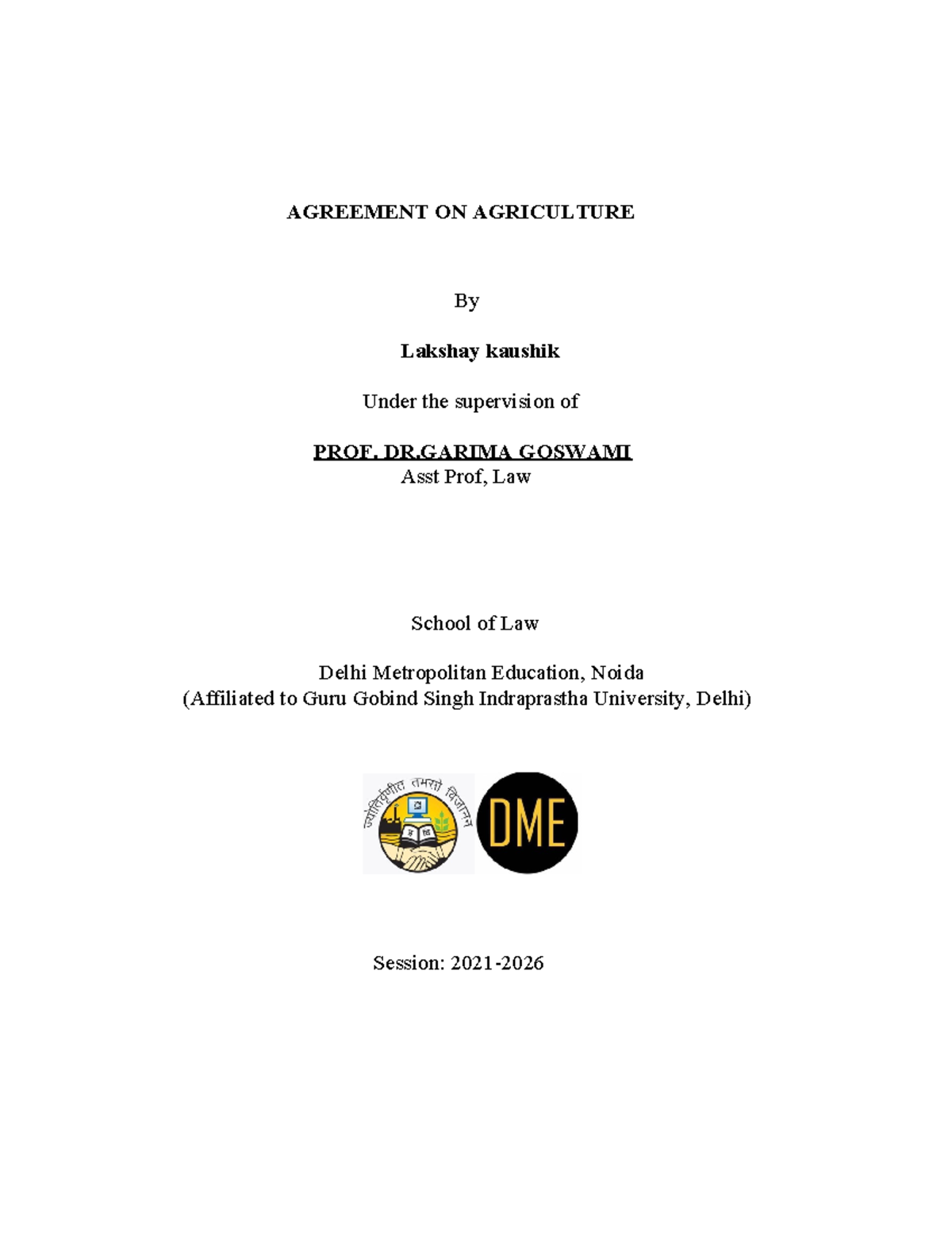 ITL PSDA - ASSIGNMENT - AGREEMENT ON AGRICULTURE By Lakshay kaushik ...