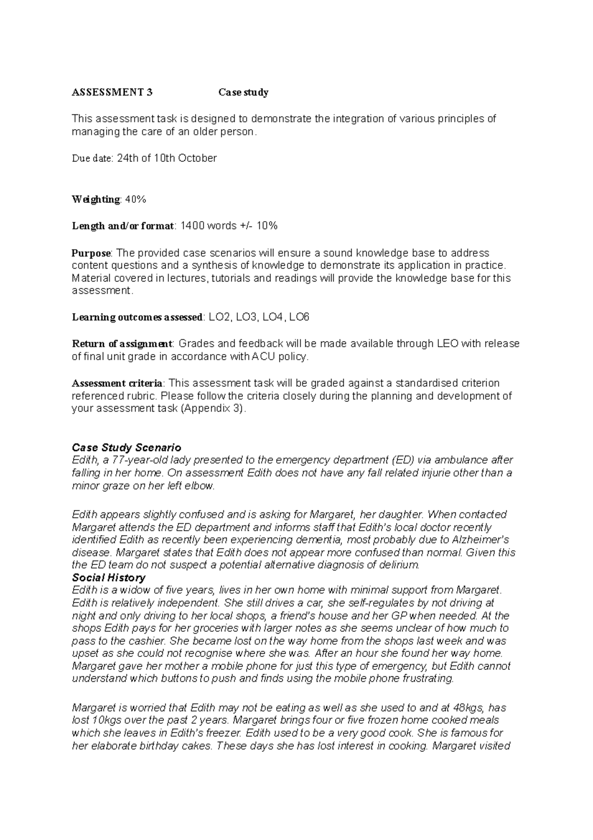 NRSG266 Assessment TASK 3 - ASSESSMENT 3 Case study This assessment ...