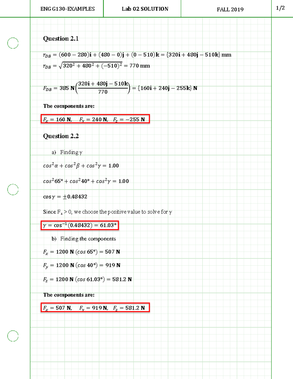 Eng G130 F2019 Lab02 Examples SOLN - 1/ FALL 2019 Lab 02 SOLUTION ENG ...