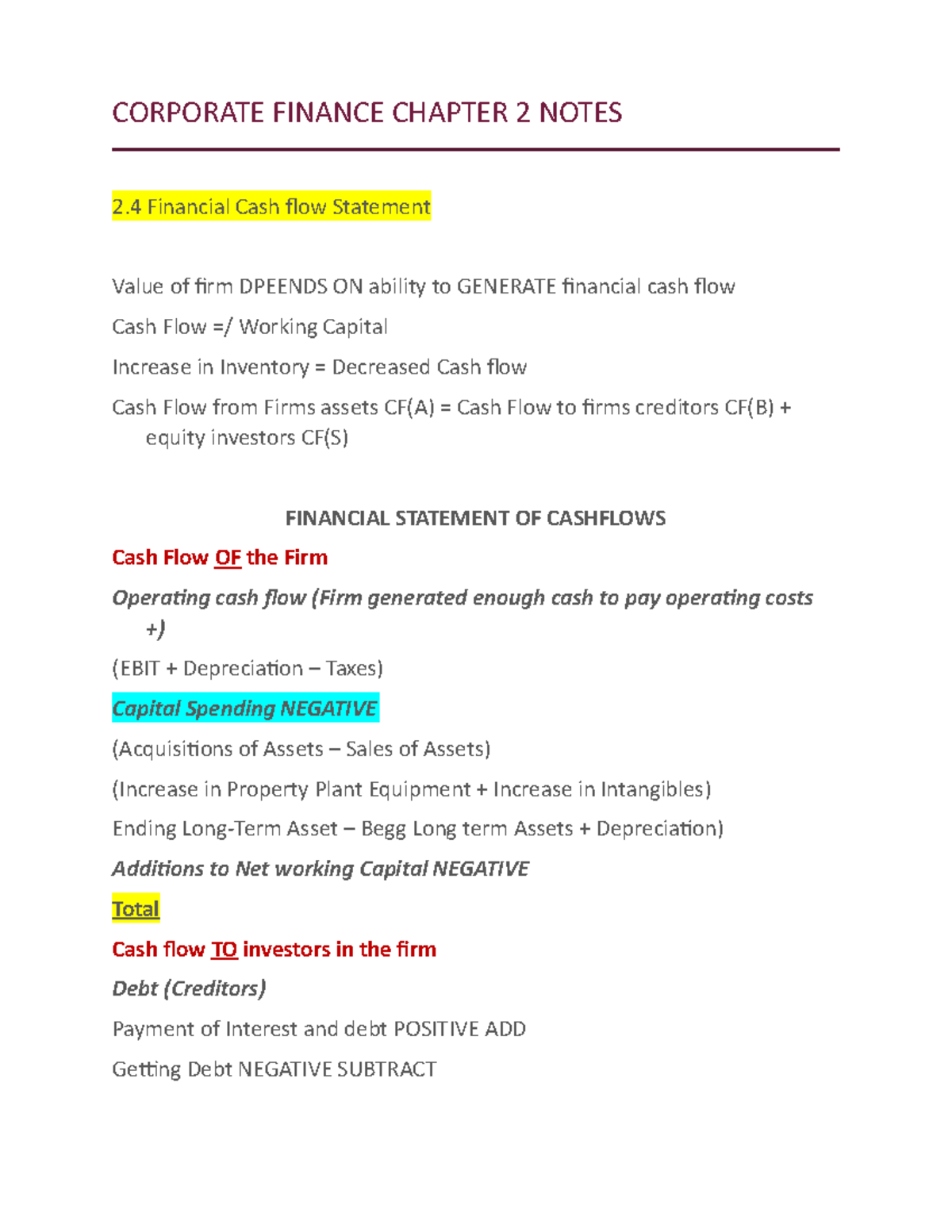 Corporate Finance Chapter 2 Notes - CORPORATE FINANCE CHAPTER 2 NOTES 2 ...