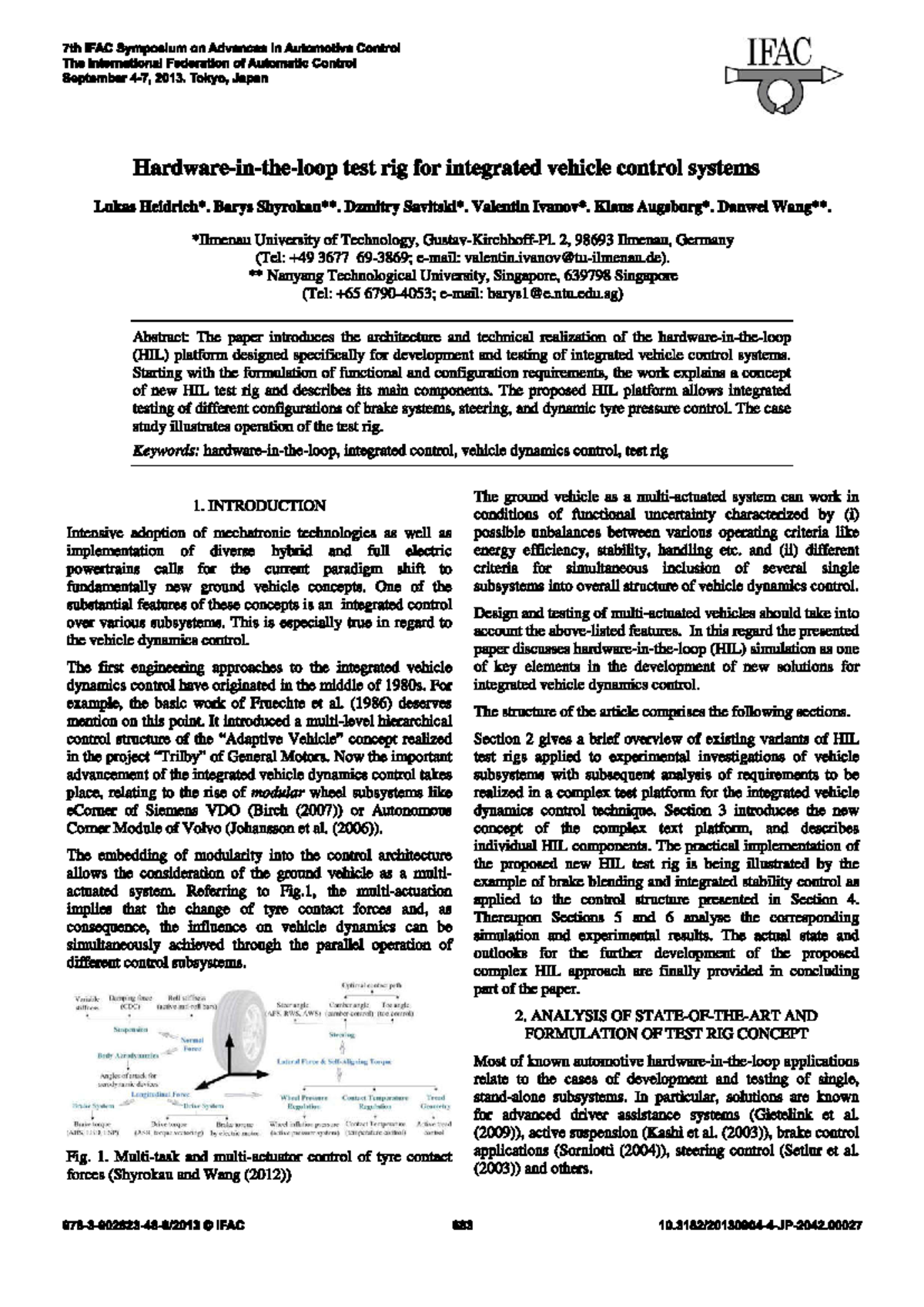 Hardwareintheloop test rig for integrated vehicle control systems