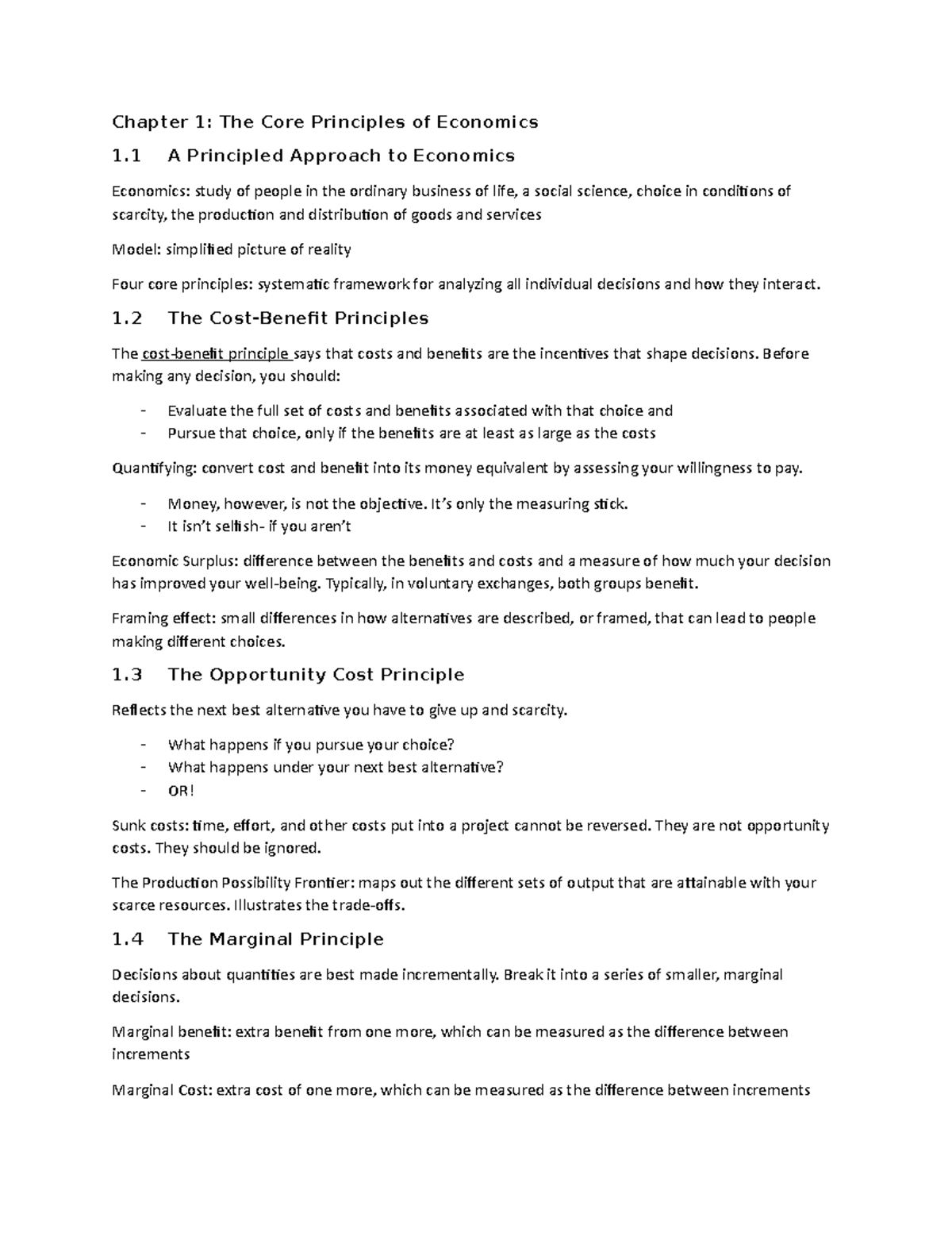 Chapter 1 The Core Principles of Economics Chapter 1 The Core