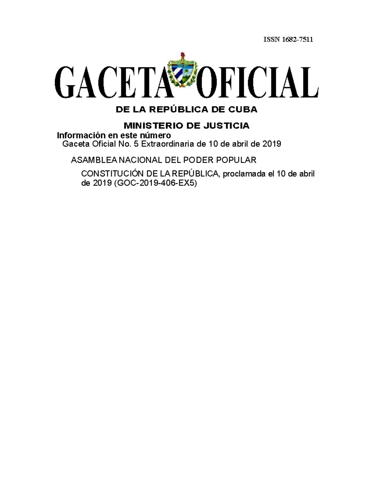 Constitucion Cubana DE 2019 GACETA OFICIAL DE LA REPÚBLICA DE CUBA