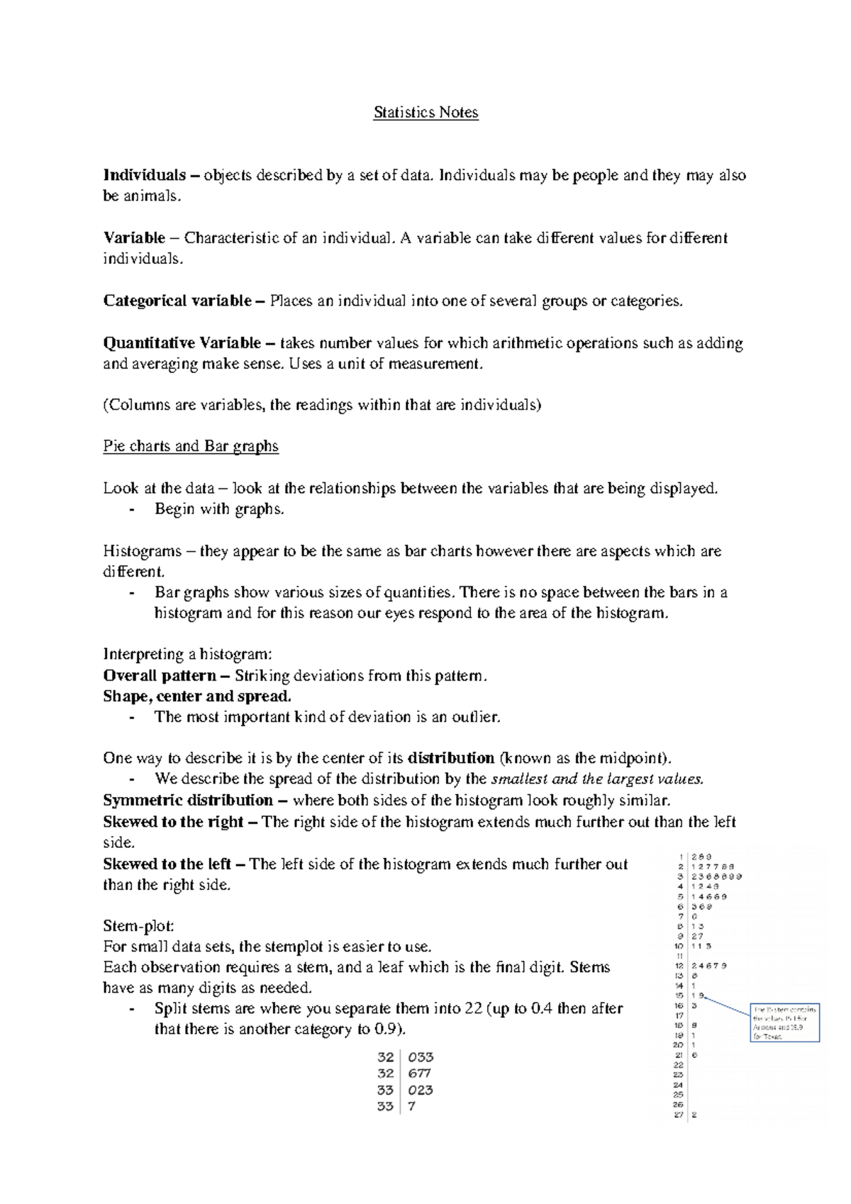 Statistics for Rookies - Statistics Notes Individuals – objects ...