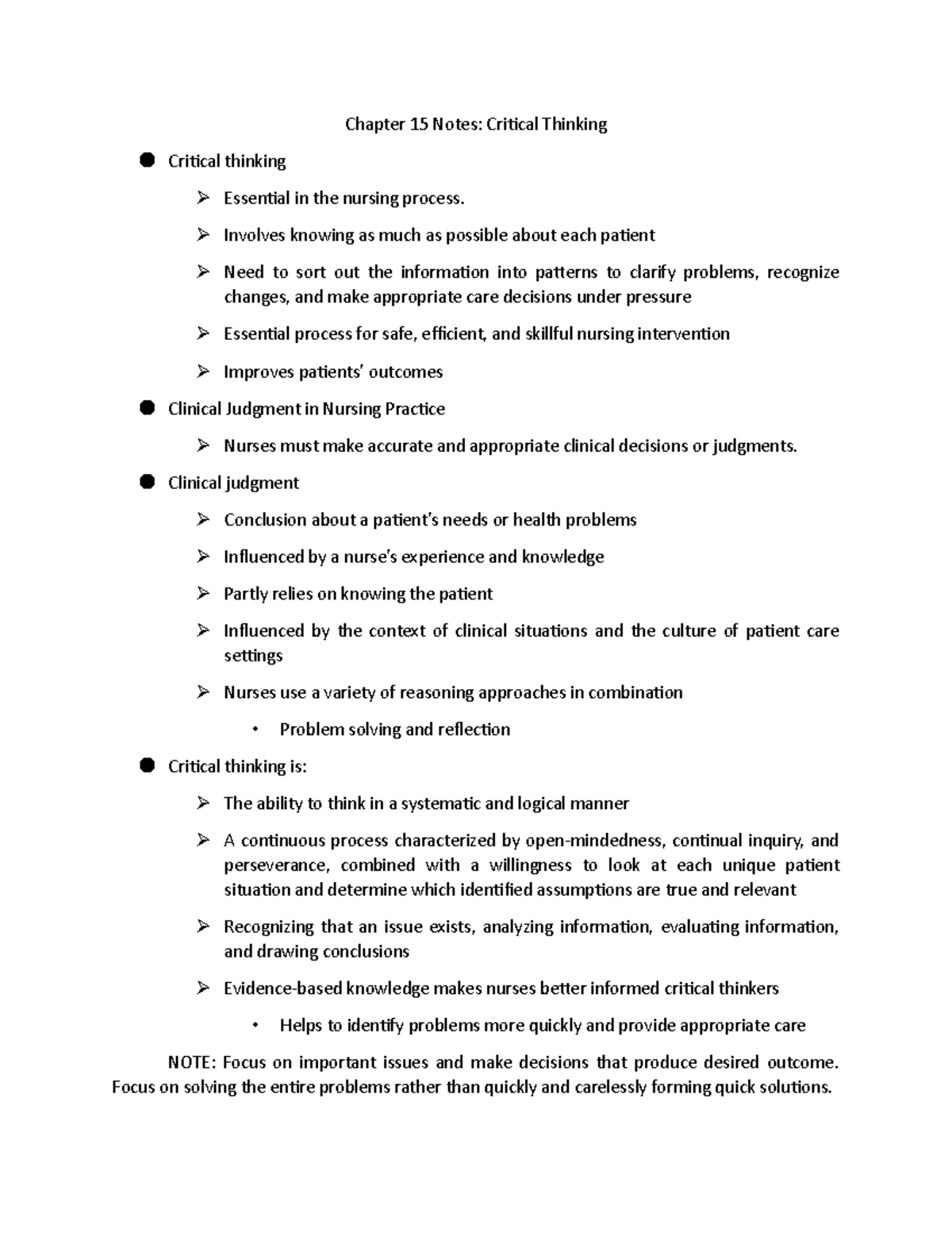 Potter & Perry Chapter 15 Notes Critical Thinking - Chapter 15 Notes ...