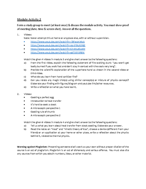 Module activity 1 (thermal activity semester 2) - Module Activity 1 ...