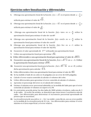 Ejercicios Linealizacion Y Diferenciales Ejercicios Sobre Linealizaci Studocu