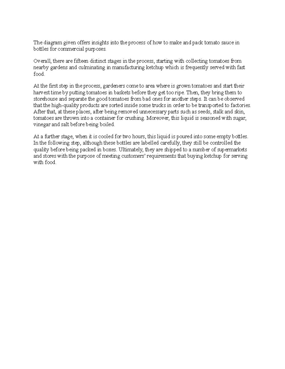 Process of making ketchup The diagram given offers insights into the process of how to make