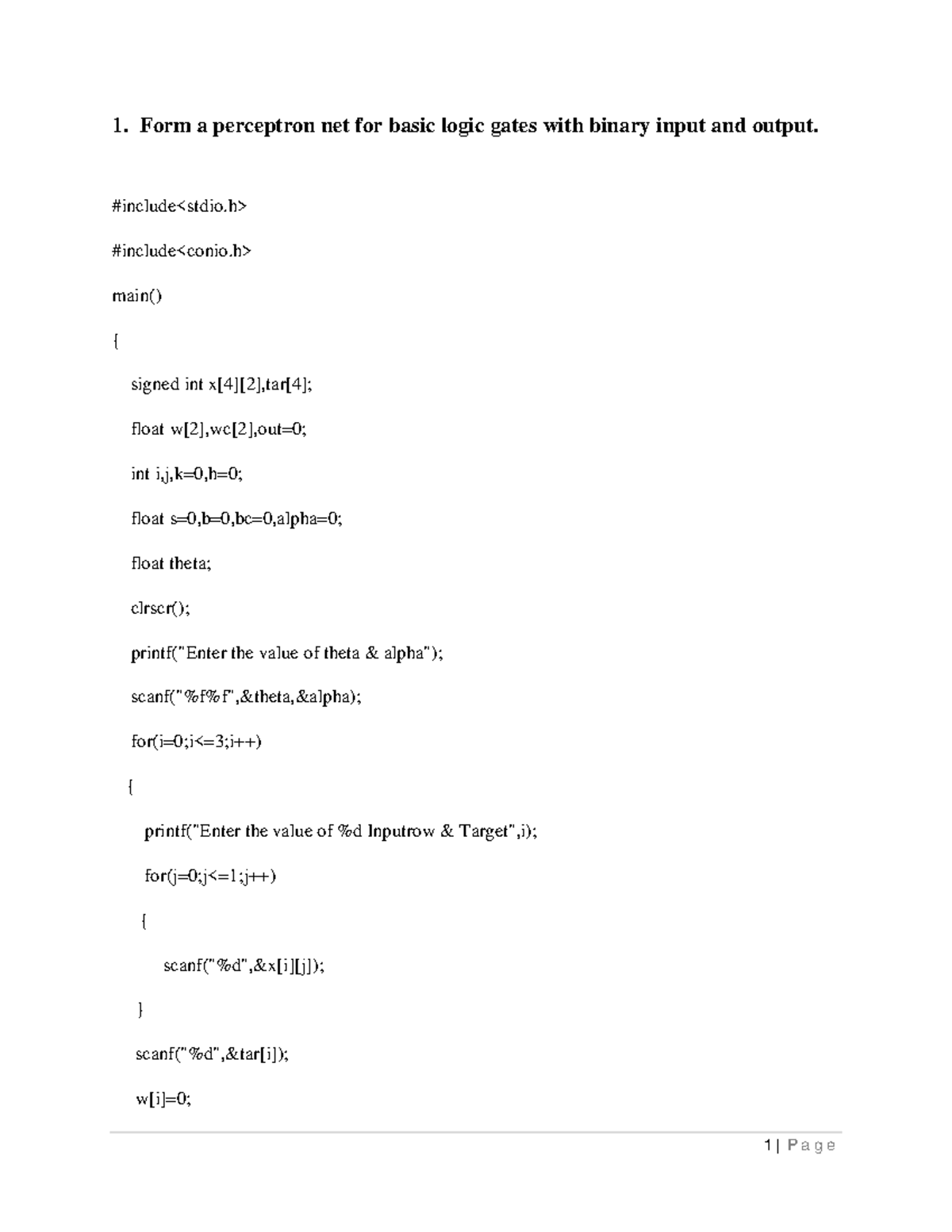 Soft computig lab mannual - 1. Form a perceptron net for basic logic ...