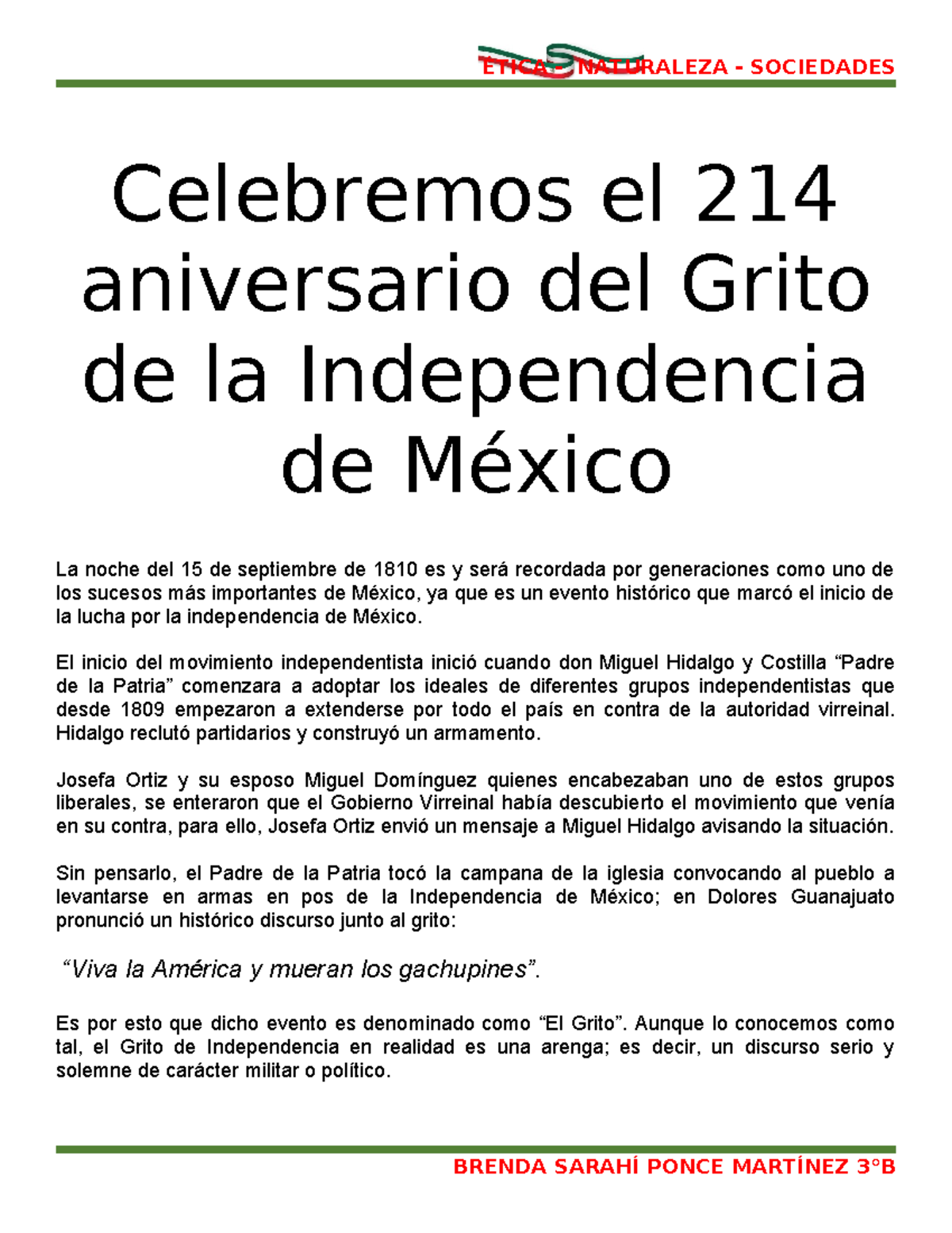 Celebremos el 214 aniversario del Grito de la Independencia de México ...