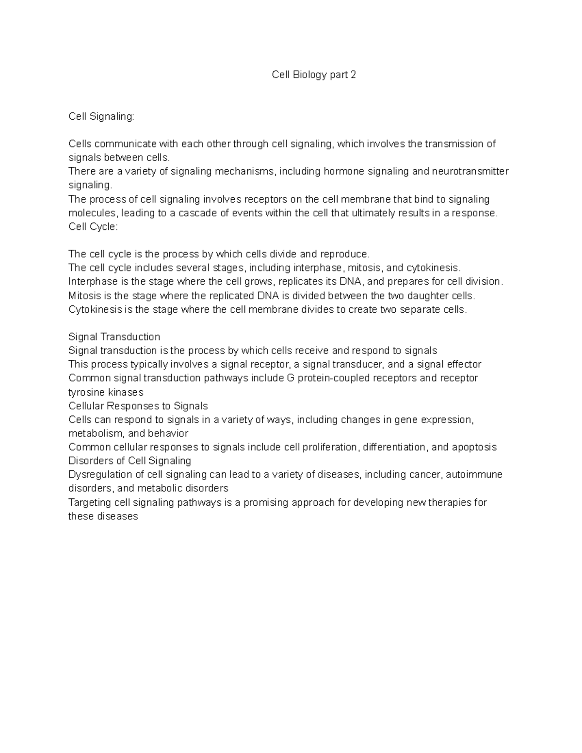 Cell Biology part 2 - Notes - Cell Biology part 2 Cell Signaling: Cells ...