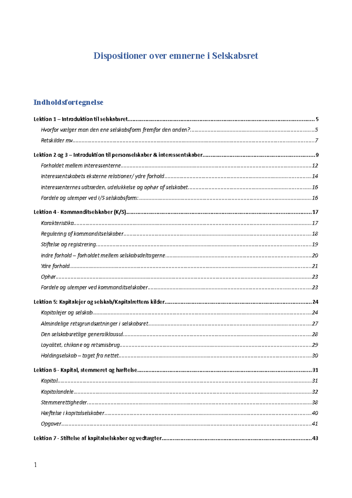 Mini Dispositioner Over Emnerne I Selskabsret-kopi - Dispositioner Over ...