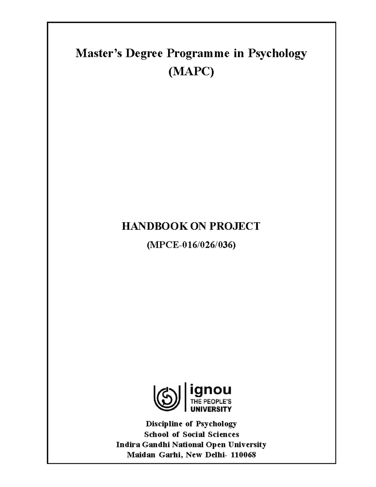 PG MPCE 16 26 36 Master’s Degree Programme in Psychology (MAPC