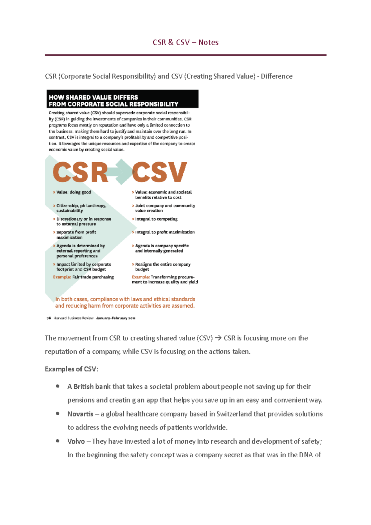CSR & CSV – Notes - Foredragsnoter 1 - CSR & CSV – Notes CSR (Corporate ...