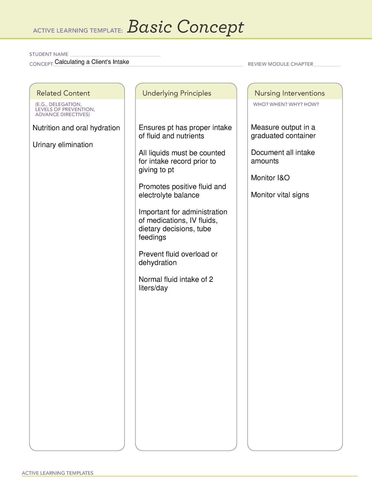 Basic Care&Comfort - Calculating a Client's Intake - NUR 100 - ACTIVE ...