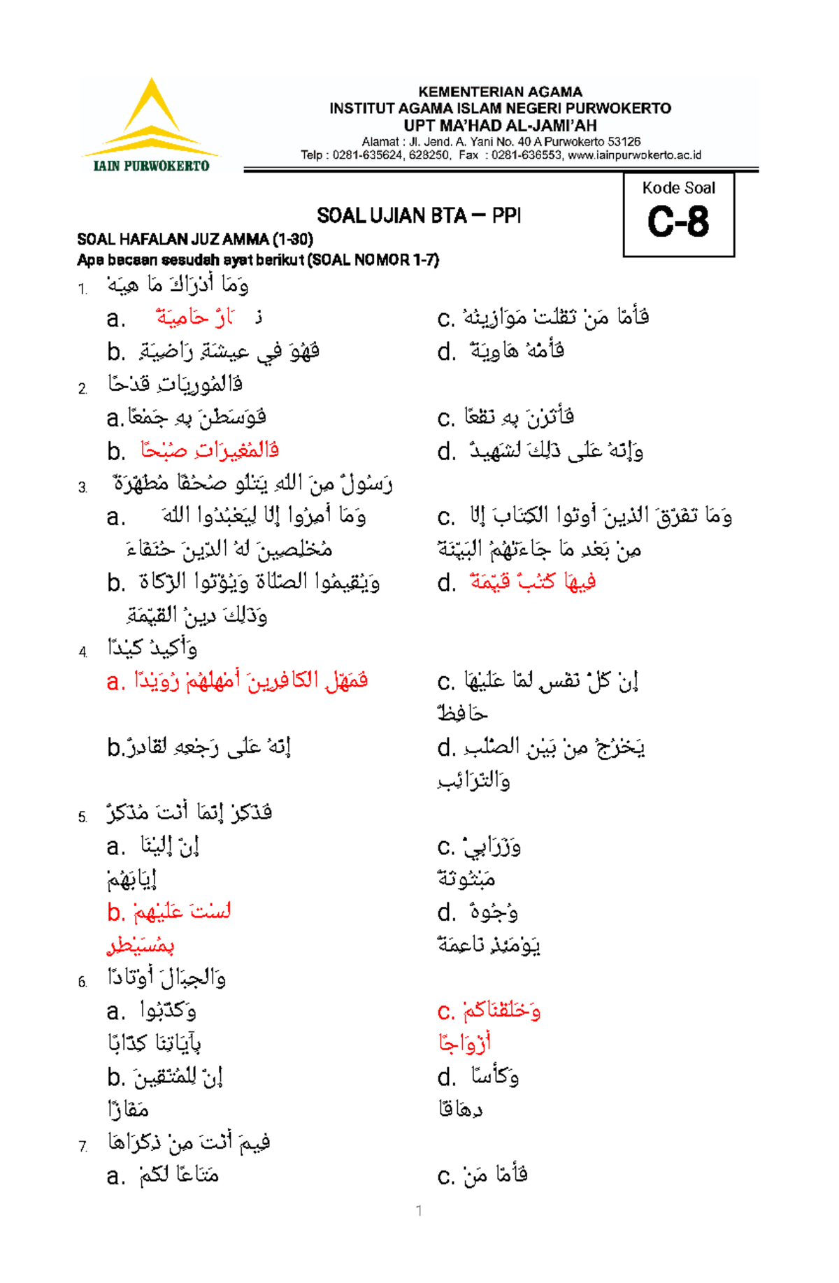 Latsol BTA-PPI Kode C-8 - SOAL UJIAN BTA — PPI SOAL HAFALAN JUZ AMMA ...