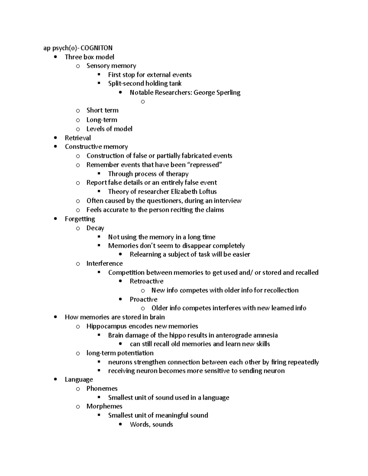 overall course overview comprehensive - ap psych(o)- COGNITON Three box ...