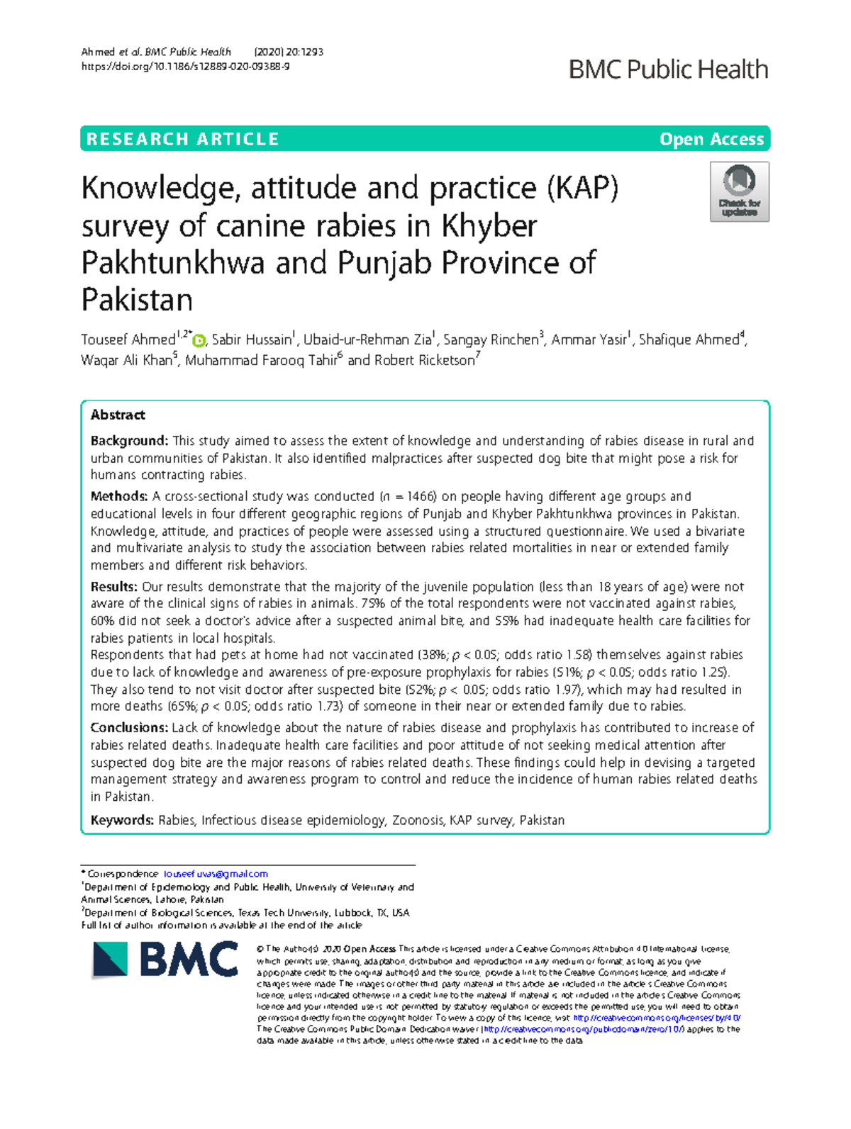 Ahmed 2020 Article Knowledge Attitude And Practice KA - R E S E A R C H ...