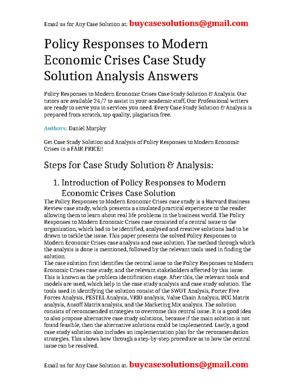 Case Solution Policy Responses to Modern Economic Crises - Policy ...