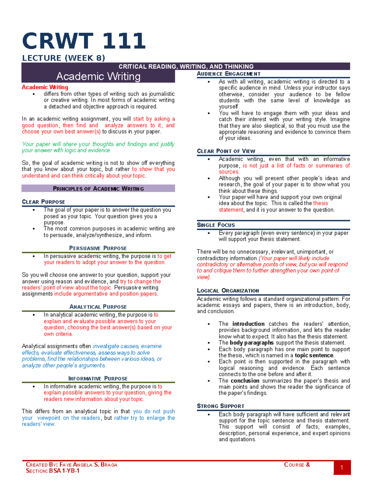 CRWT 111 WEEK 8 - Critical Reading, Writing, and Thinking - CRWT 111 ...