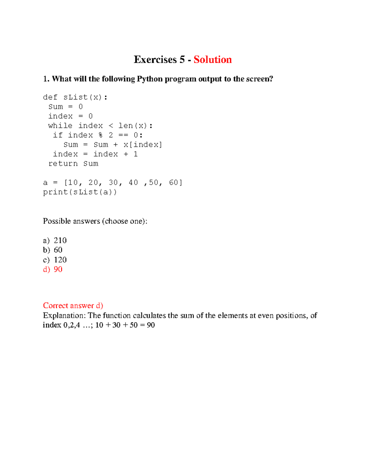 Exercises 5 Solution - Ex Sol - Exercises 5 - Solution What Will The ...