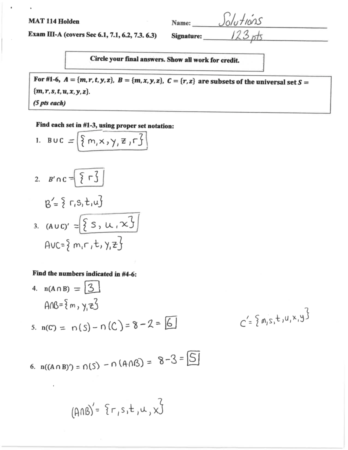 NKU MAT 114 Exam III Solutions - MAT 114 - Studocu