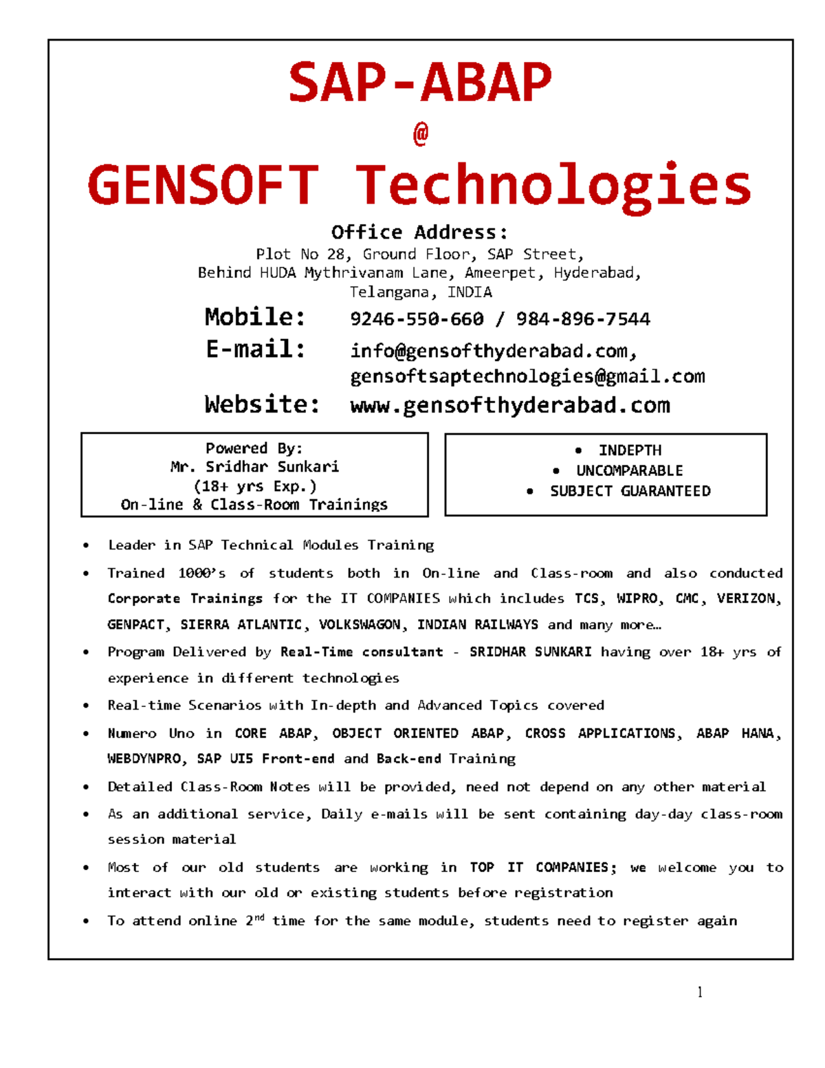Abap full course gensoft systemsplot no 28 second floor