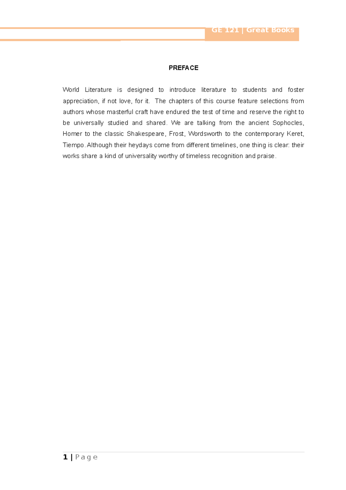 Great Books - GE 121 | Great Books PREFACE World Literature is designed ...