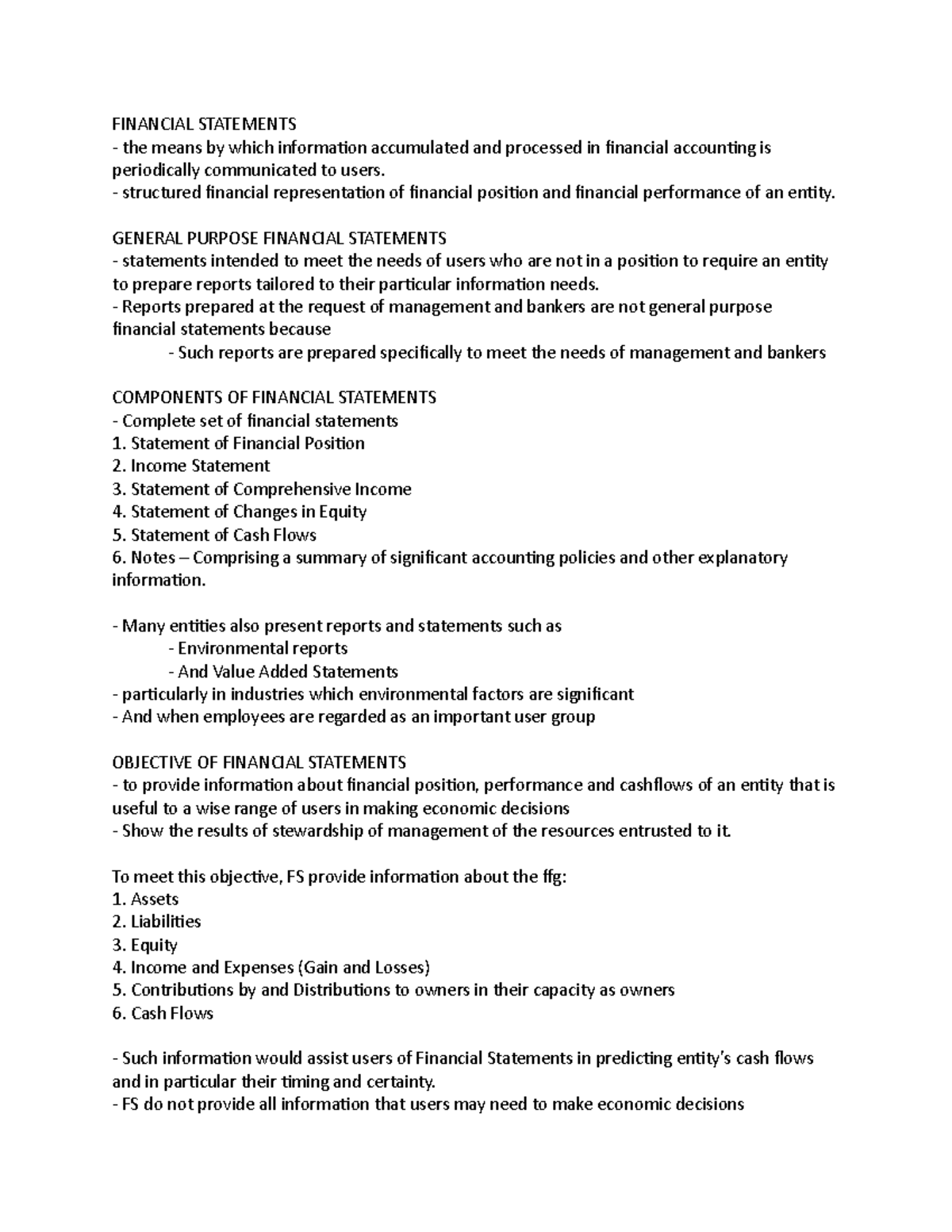 Chapt 1 Definition, components, objective, financial reporting
