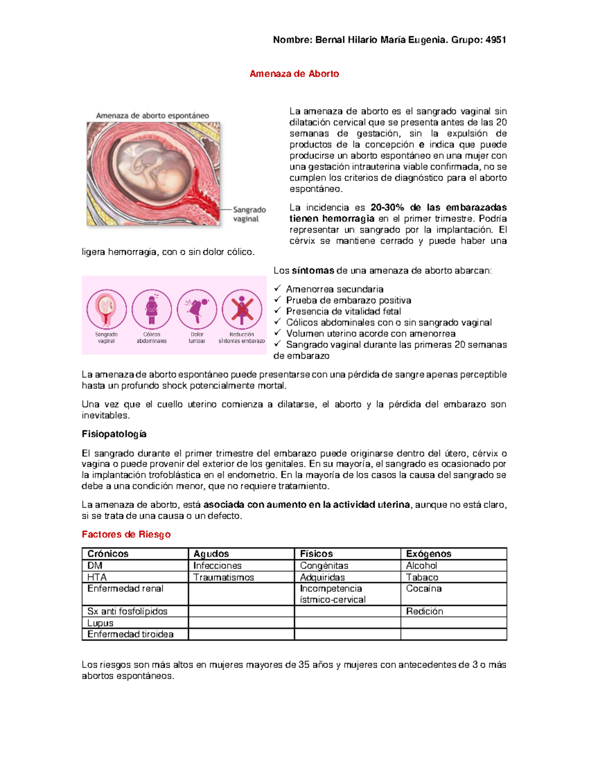 Amenaza De Aborto La Incidencia Es De Las Embarazadas Tienen Hemorragia En El Primer