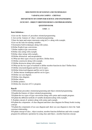 Course Plan 21CSC101T OODP Students Instructions 15-03-2023 - SRM ...