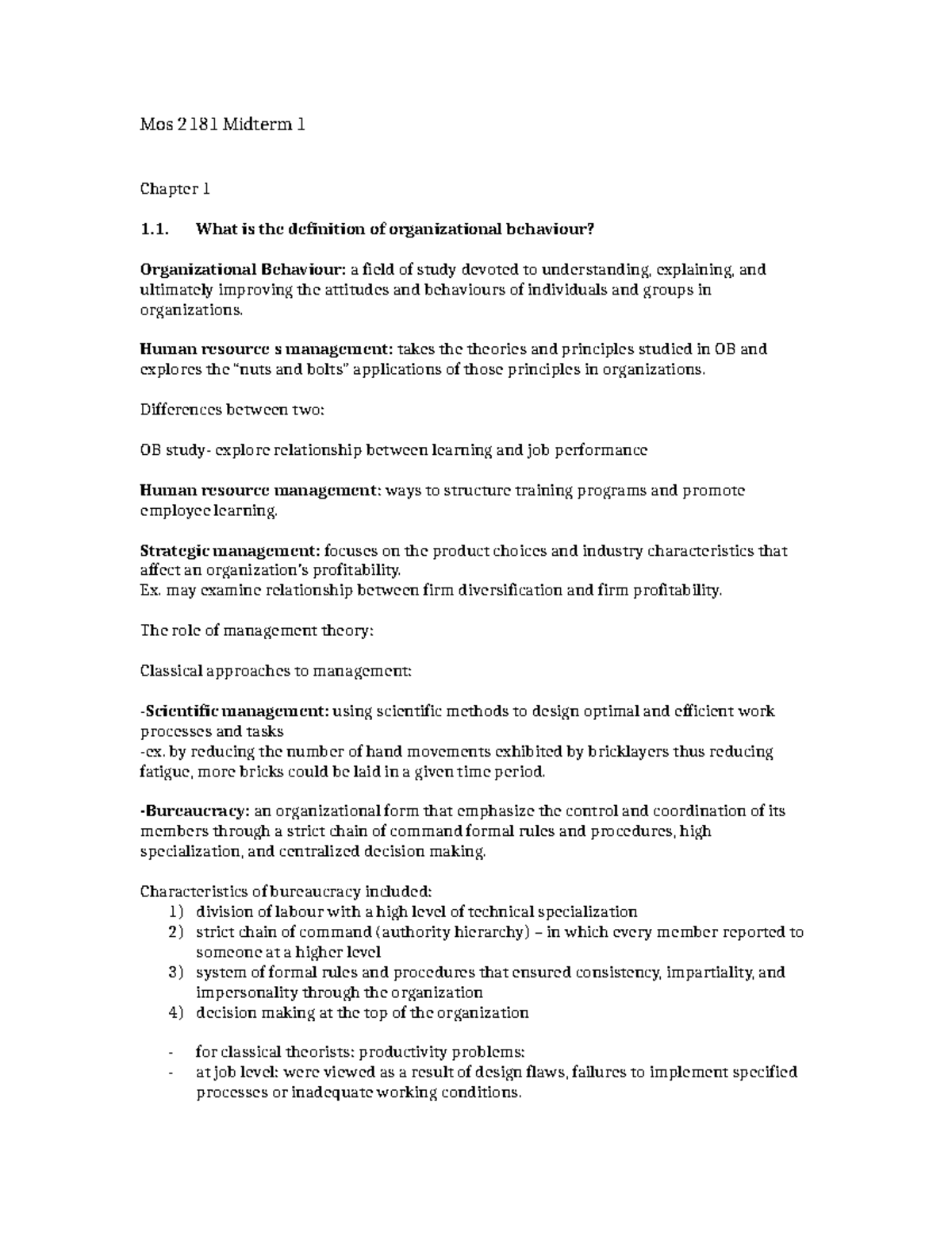 Chp1-2 - lecture notes - Mos 2181 Midterm 1 Chapter 1 1. What is the ...