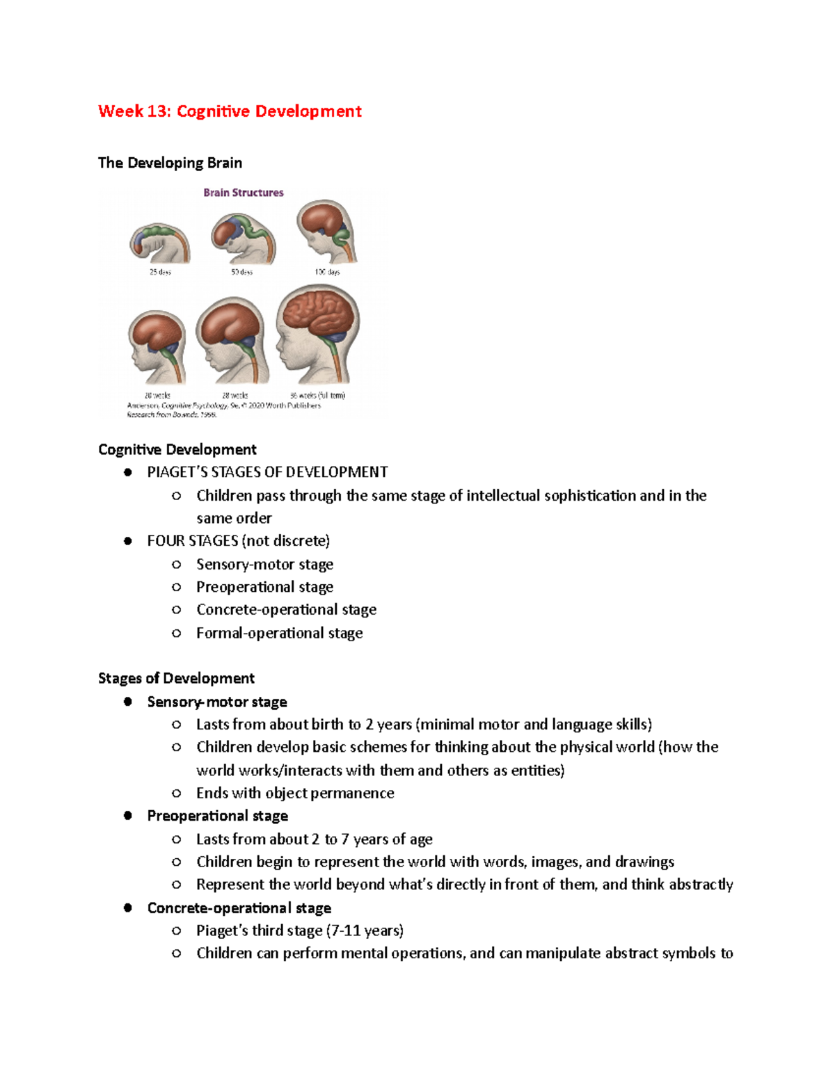Week 13 Cognitive Development - Week 13: Cognitive Development The ...
