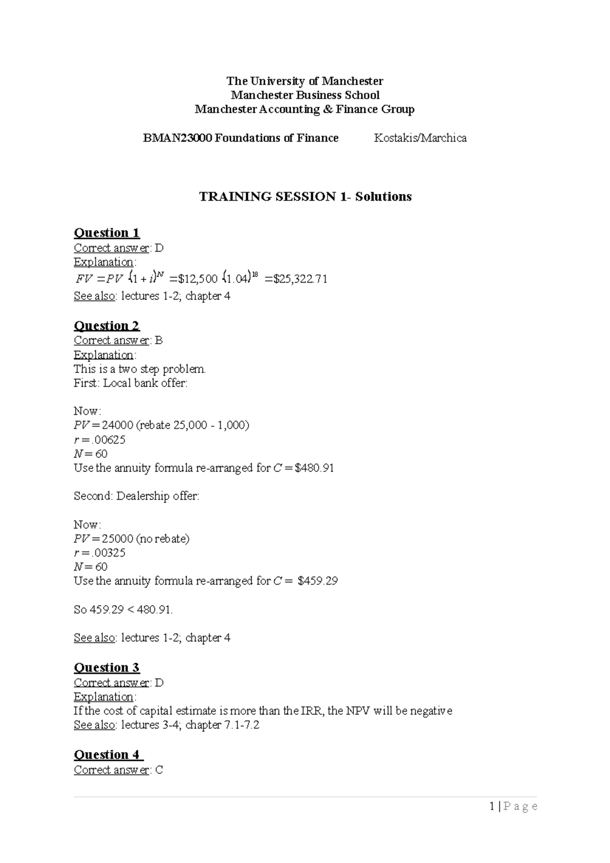 Training Session 1 Solutions TRAINING SESSION 1_Solutions.doc - The ...