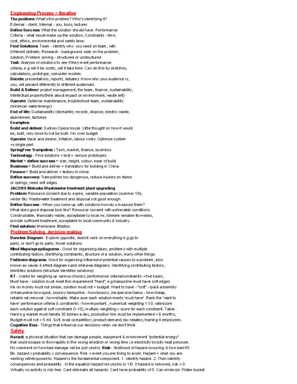 ENGR101 Cheat Sheet - Engineering Process = Iterative The problem: What ...