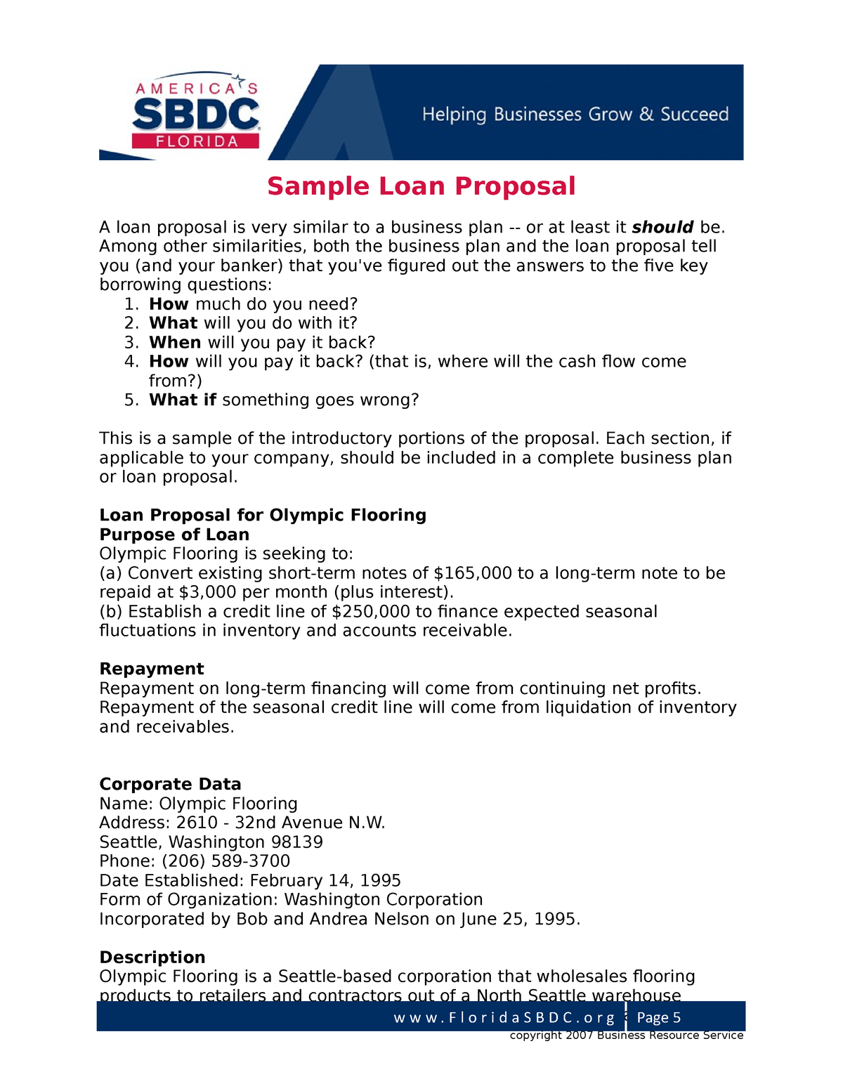 Sample Loan Proposal Sample Loan Proposal A loan proposal is very