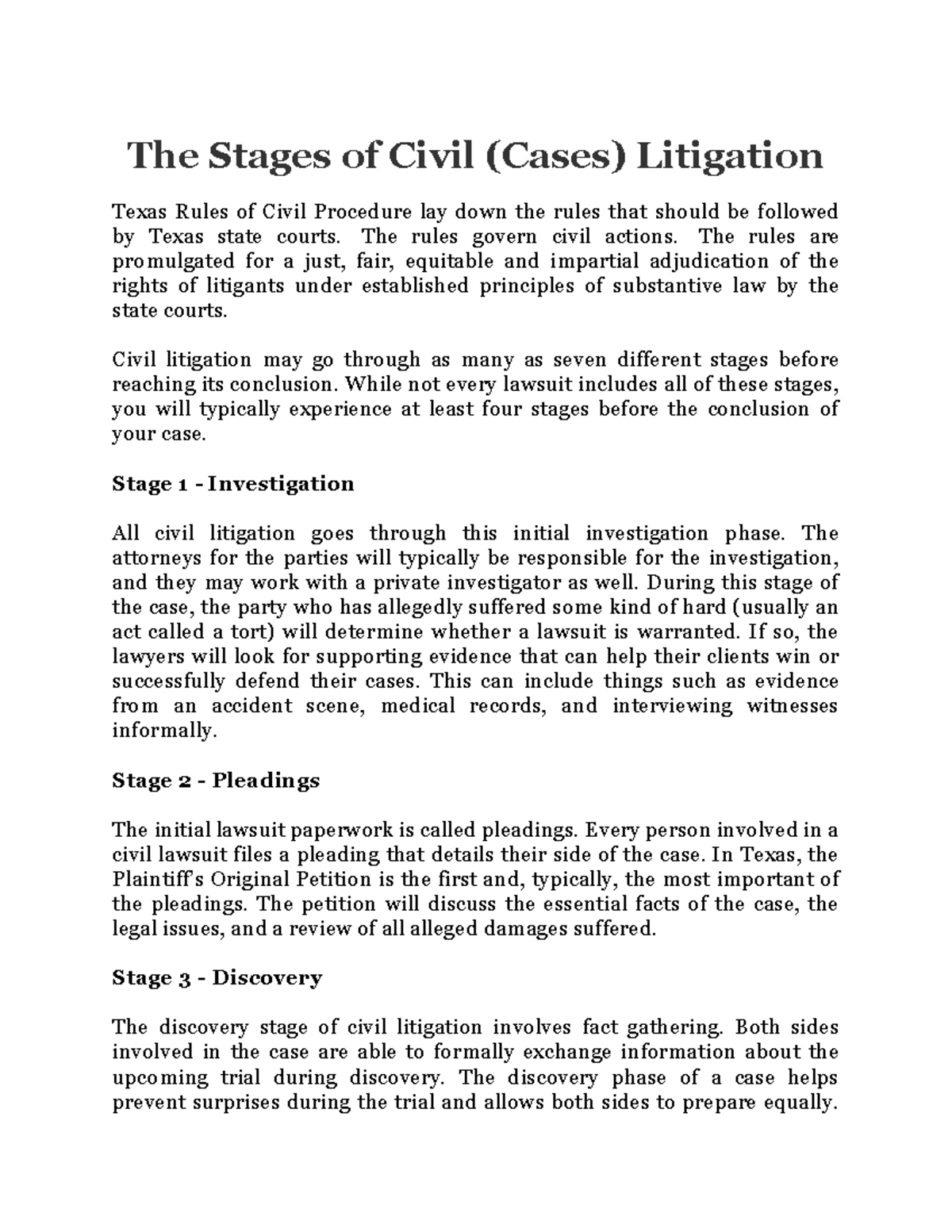 the-stages-of-civil-cases-litigation-the-rules-govern-civil-actions